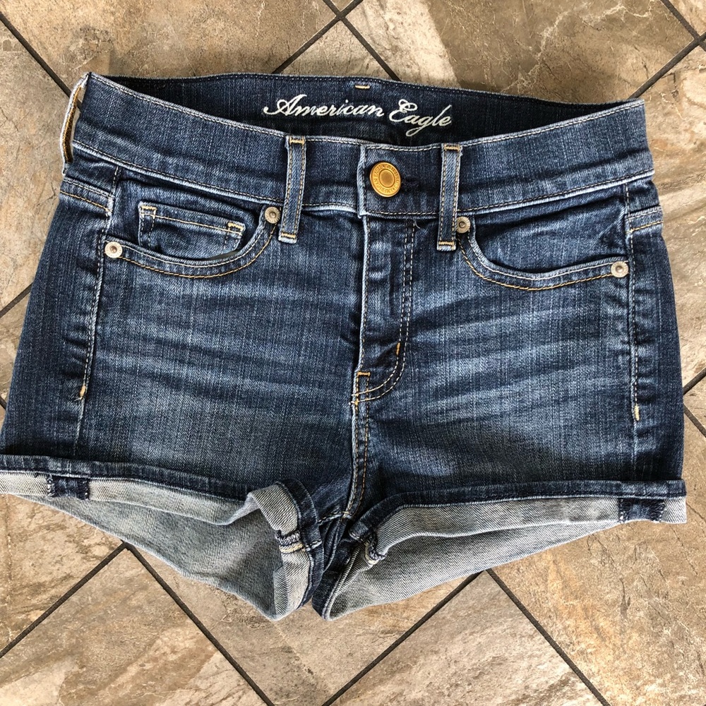 American Eagle High Waisted Dark Wash Jean Shorts